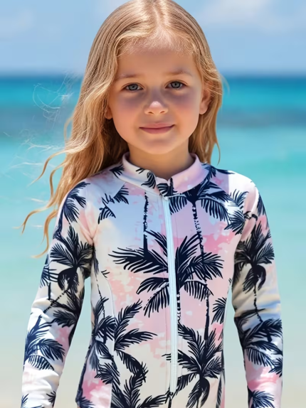 Vestido de baño para niña diseño palmeras.